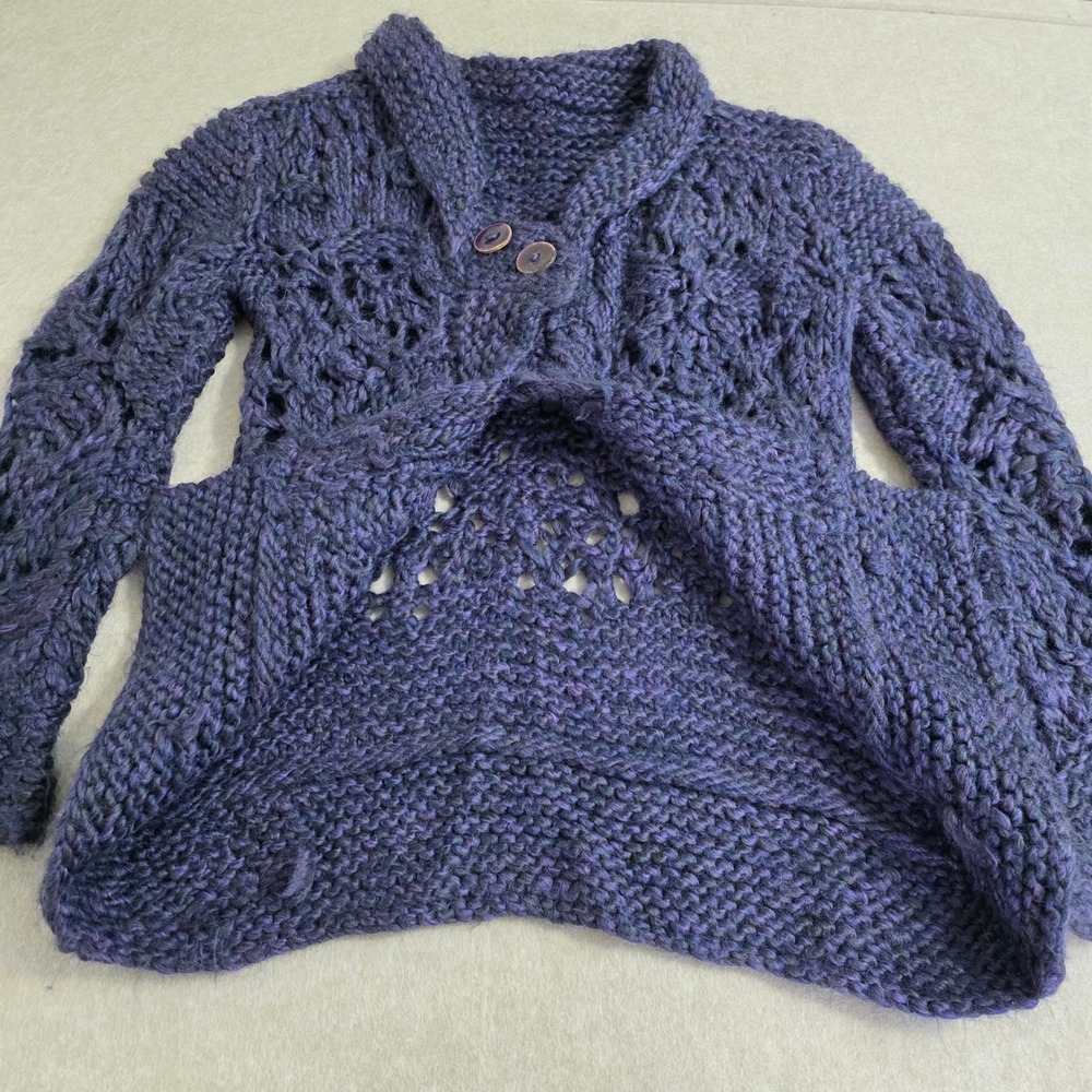 Hand knit Chunky Split Sweater Sz M Purple Asymmetric Whimsigoth Cottage Fairy - Picture 11 of 12